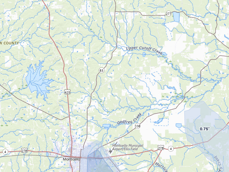 NEXRAD radar-signature map of the hail over Monticello, AR