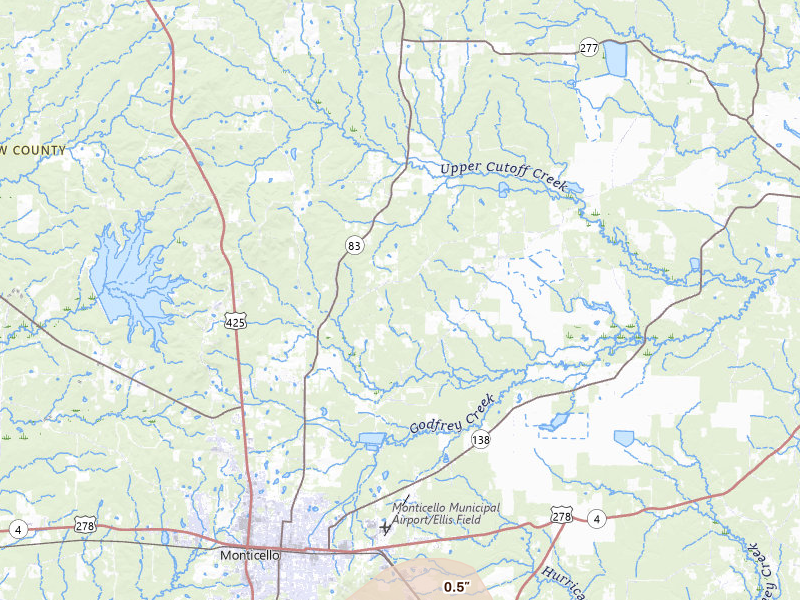 Radar-estimated hail-size map of the storm over Monticello, AR on Jul 6, 2026