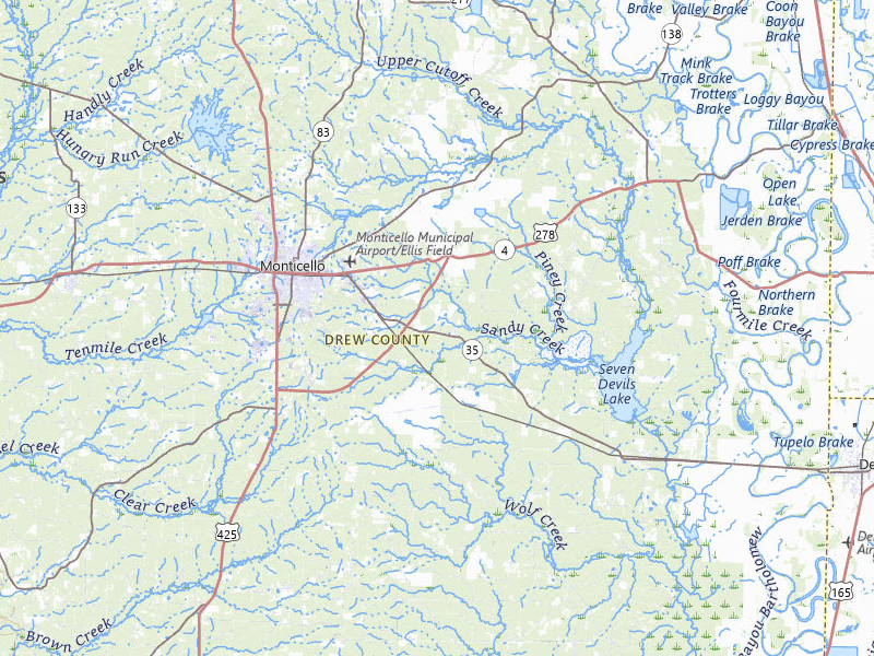 NEXRAD radar-signature map of the hail storm over Monticello, AR on Aug 10, 2026