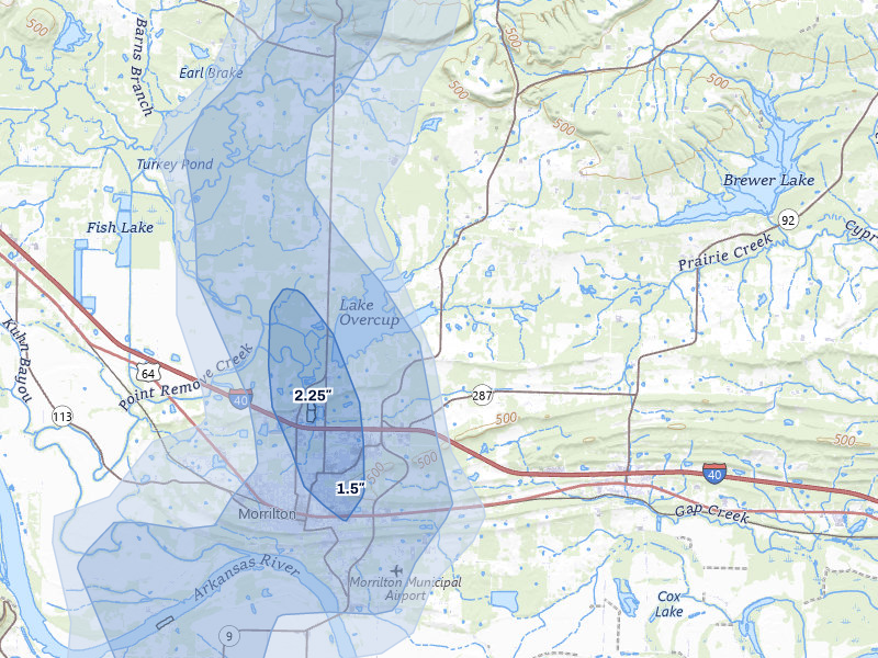 NEXRAD radar-signature map of the hail over Morrilton, AR