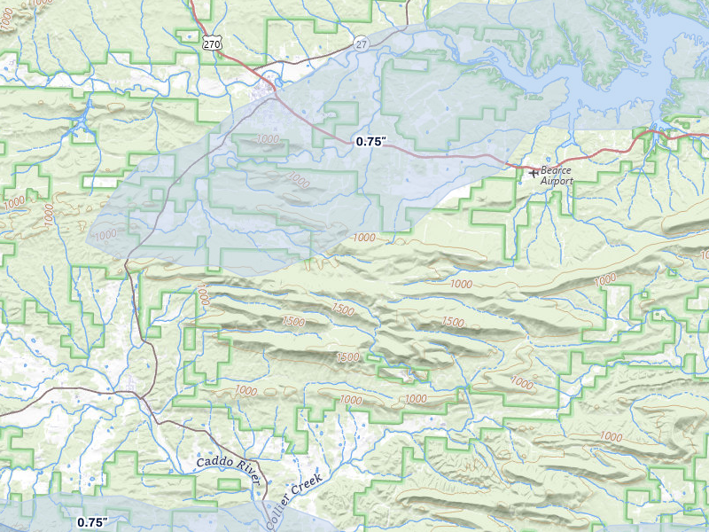 NEXRAD radar-signature map of the hail over Mount Ida, AR