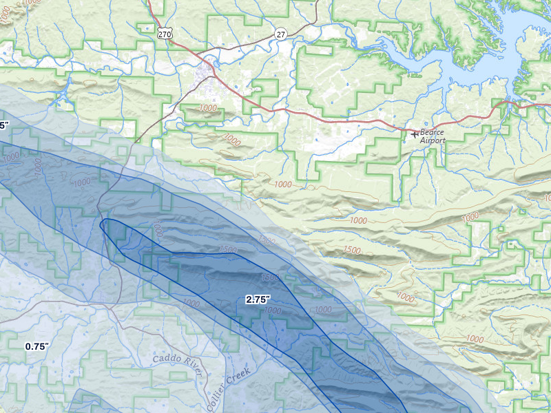 NEXRAD radar-signature map of the hail over Mount Ida, AR