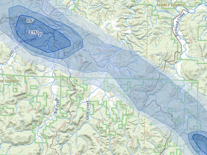 NEXRAD radar-signature map of the hail storm over Mount Judea, AR on May 30, 2026
