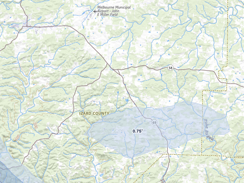 NEXRAD radar-signature map of the hail storm over Mount Pleasant, AR on Apr 28, 2026