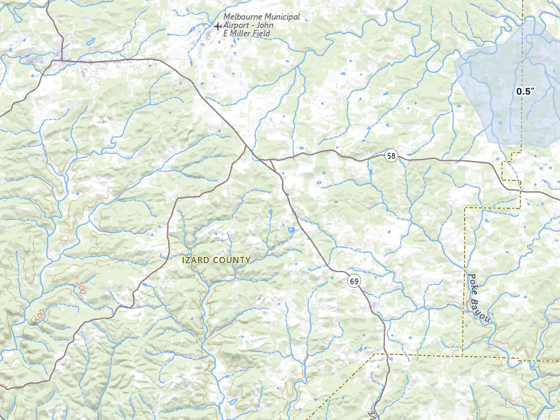 NEXRAD radar-signature map of the hail storm over Mount Pleasant, AR on Jul 7, 2026
