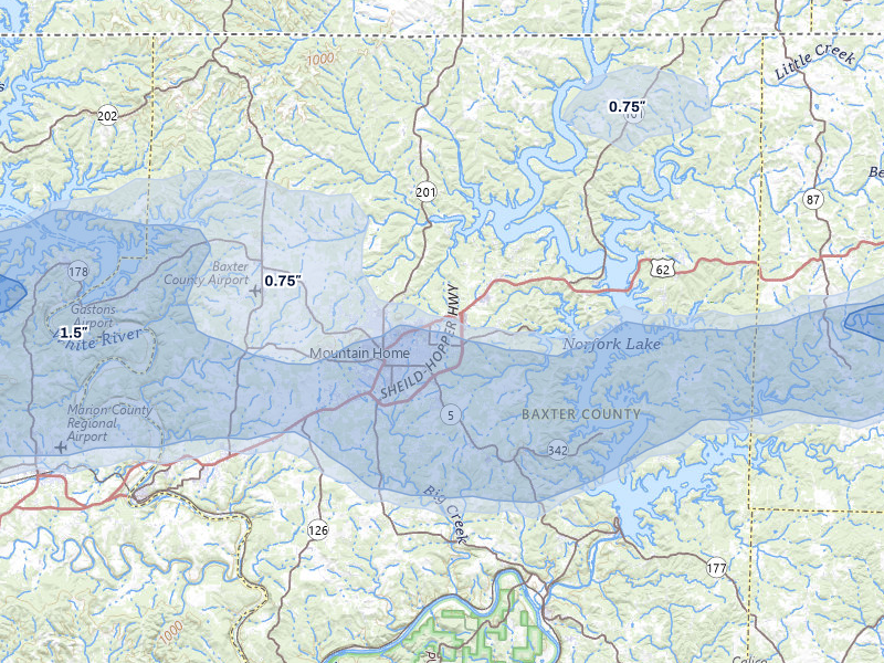 NEXRAD radar-signature map of the hail storm over Mountain Home, AR on Mar 4, 2026