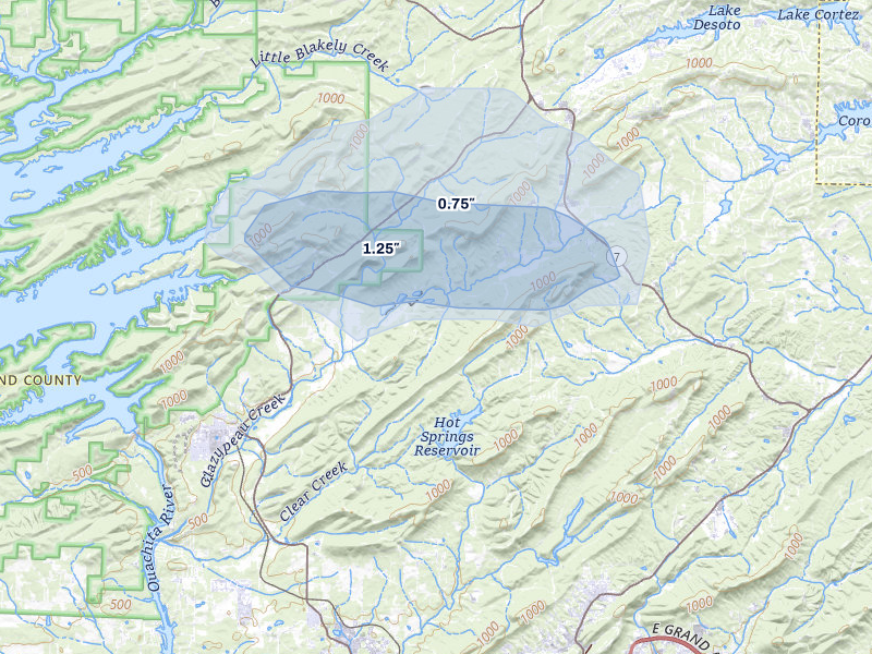 NEXRAD radar-signature map of the hail storm over Mountain Pine, AR on May 5, 2026
