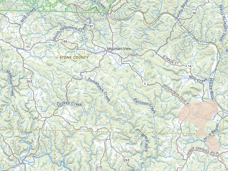 Radar-estimated hail-size map of the storm over Mountain View, AR on Jul 11, 2026