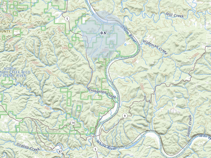NEXRAD radar-signature map of the hail storm over Mountain View, AR on Jul 31, 2026