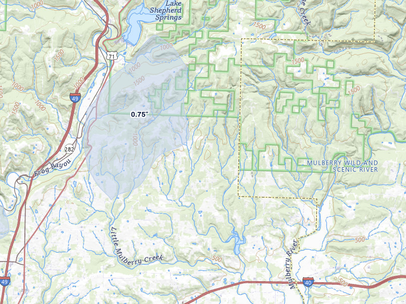 NEXRAD radar-signature map of the hail storm over Mulberry, AR on Mar 6, 2026