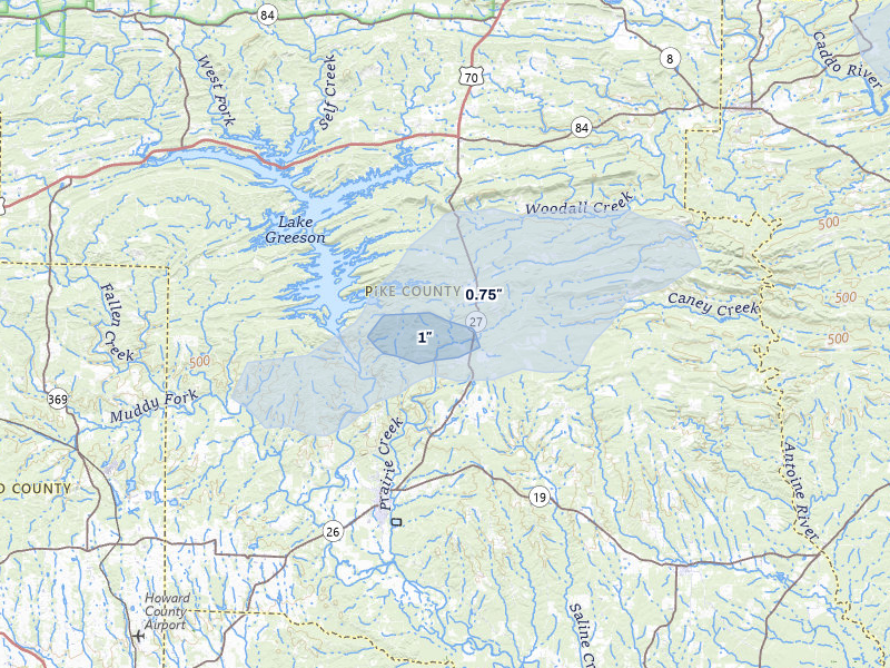NEXRAD radar-signature map of the hail storm over Murfreesboro, AR on Mar 7, 2026
