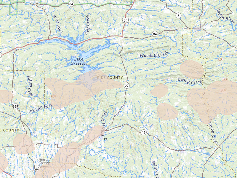 Radar-estimated hail-size map of the storm over Murfreesboro, AR on Apr 28, 2026