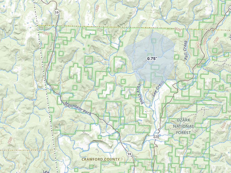 NEXRAD radar-signature map of the hail storm over Natural Dam, AR on Jun 26, 2026