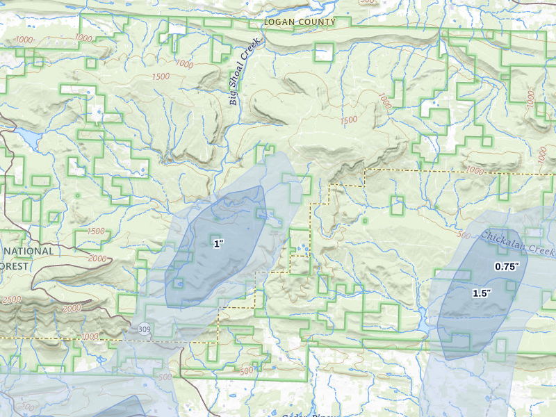 NEXRAD radar-signature map of the hail storm over New Blaine, AR on Jul 11, 2026