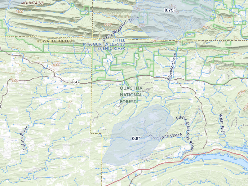 NEXRAD radar-signature map of the hail storm over Newhope, AR on Apr 24, 2026