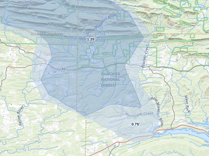 NEXRAD radar-signature map of the hail storm over Newhope, AR on Apr 25, 2026