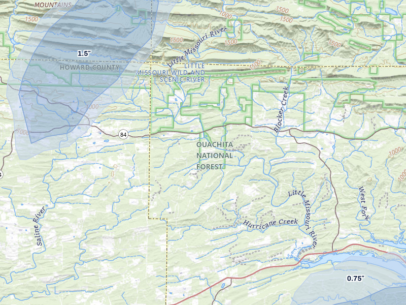 NEXRAD radar-signature map of the hail storm over Newhope, AR on Jul 6, 2026