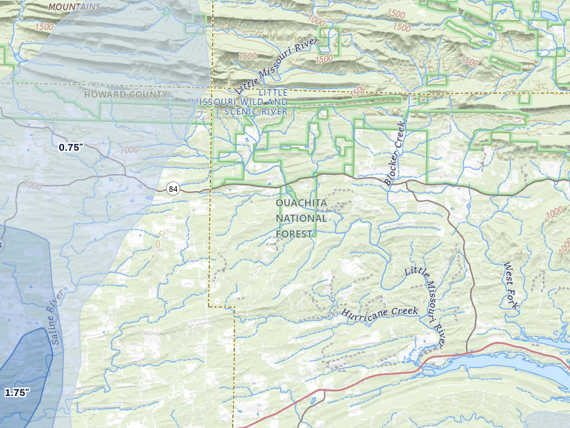 NEXRAD radar-signature map of the hail storm over Newhope, AR on Jul 7, 2026