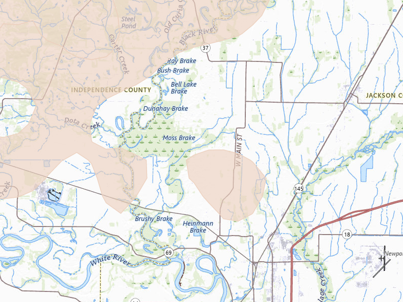 Radar-estimated hail-size map of the storm over Newport, AR on Apr 27, 2026