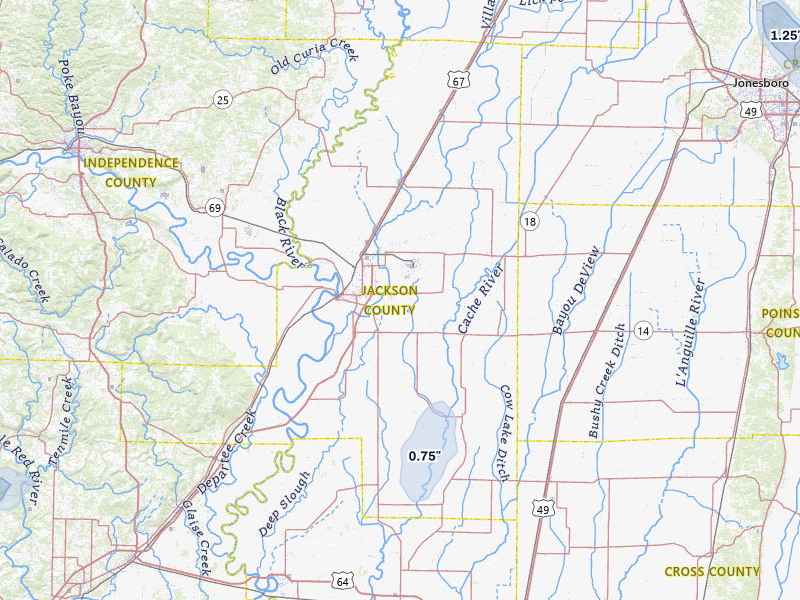 NEXRAD radar-signature map of the hail storm over Newport, AR on Jul 7, 2026