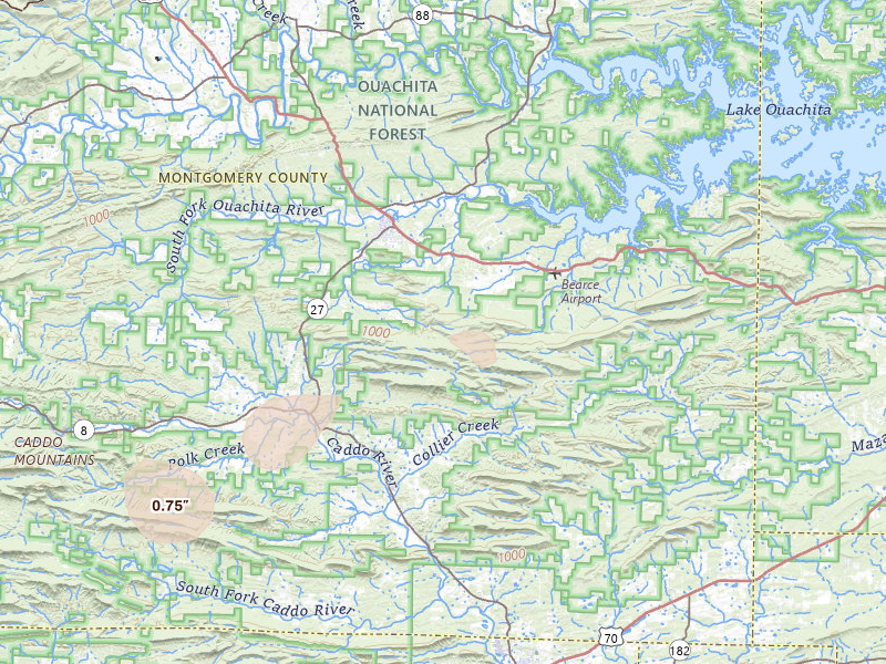 Radar-estimated hail-size map of the storm over Norman, AR