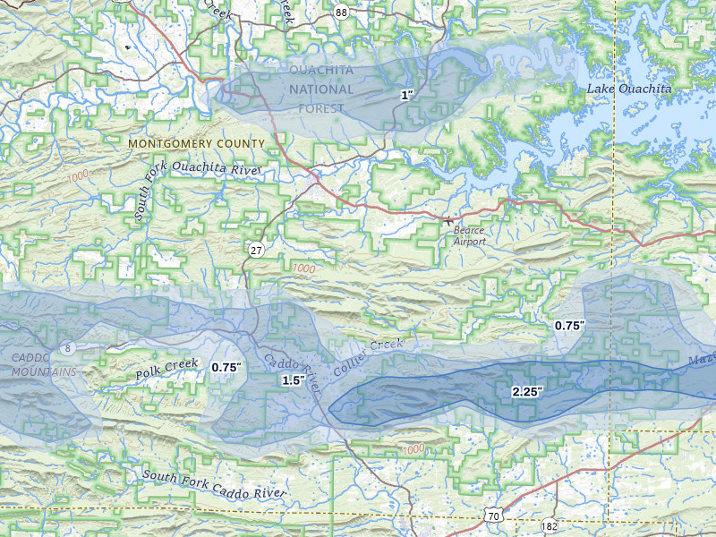 NEXRAD radar-signature map of the hail storm over Norman, AR on May 5, 2026