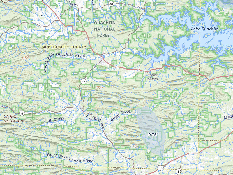 NEXRAD radar-signature map of the hail storm over Norman, AR on Jul 29, 2026