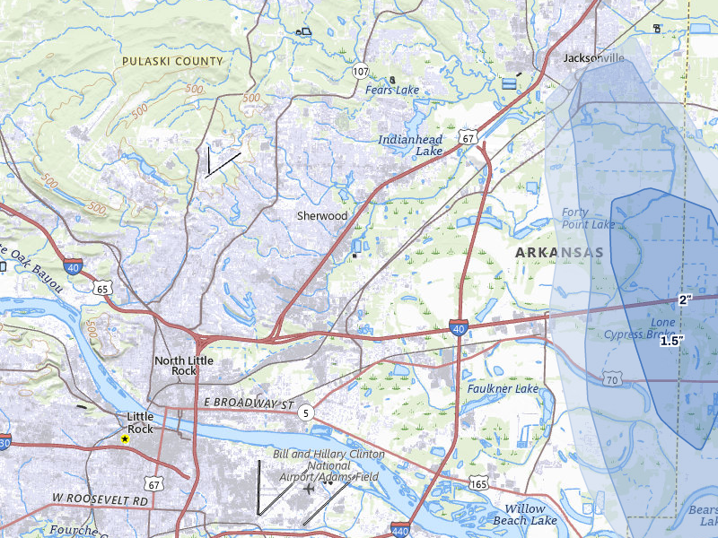 NEXRAD radar-signature map of the hail storm over North Little Rock, AR on May 31, 2026