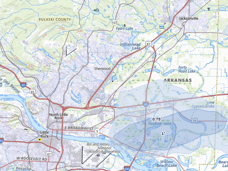 NEXRAD radar-signature map of the hail over North Little Rock, AR
