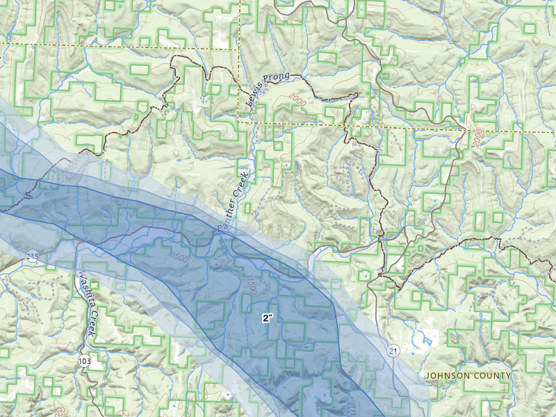 NEXRAD radar-signature map of the hail storm over Oark, AR on Apr 25, 2026