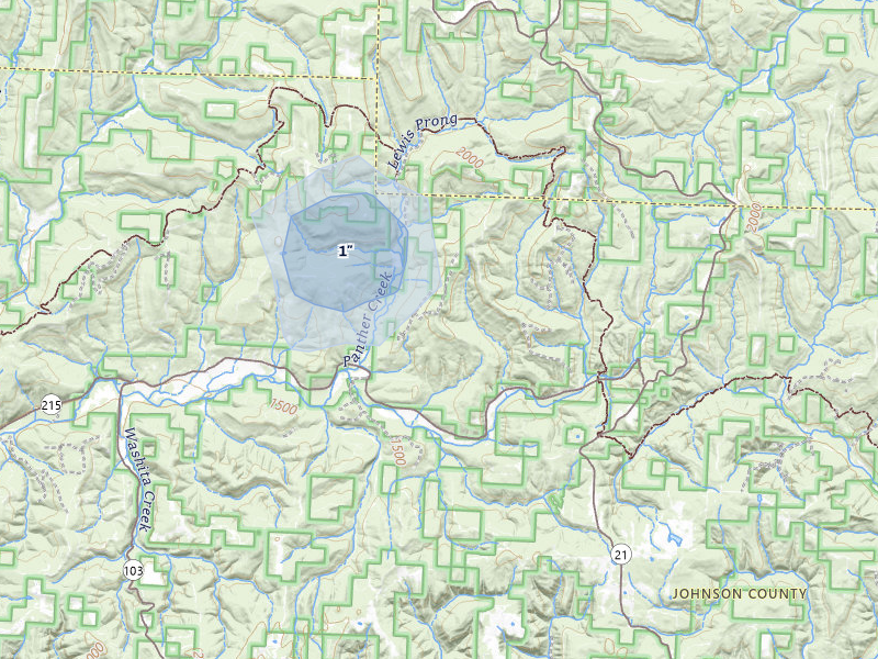 NEXRAD radar-signature map of the hail storm over Oark, AR on Jun 7, 2026