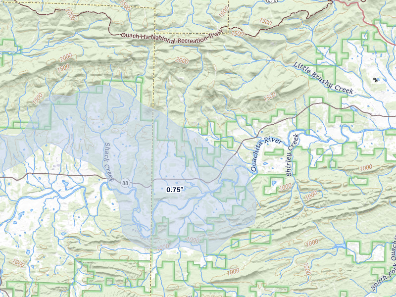 NEXRAD radar-signature map of the hail storm over Oden, AR on Apr 24, 2026