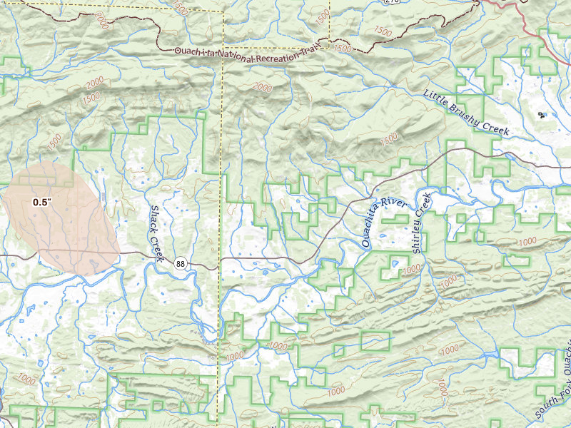 Radar-estimated hail-size map of the storm over Oden, AR on Jul 6, 2026