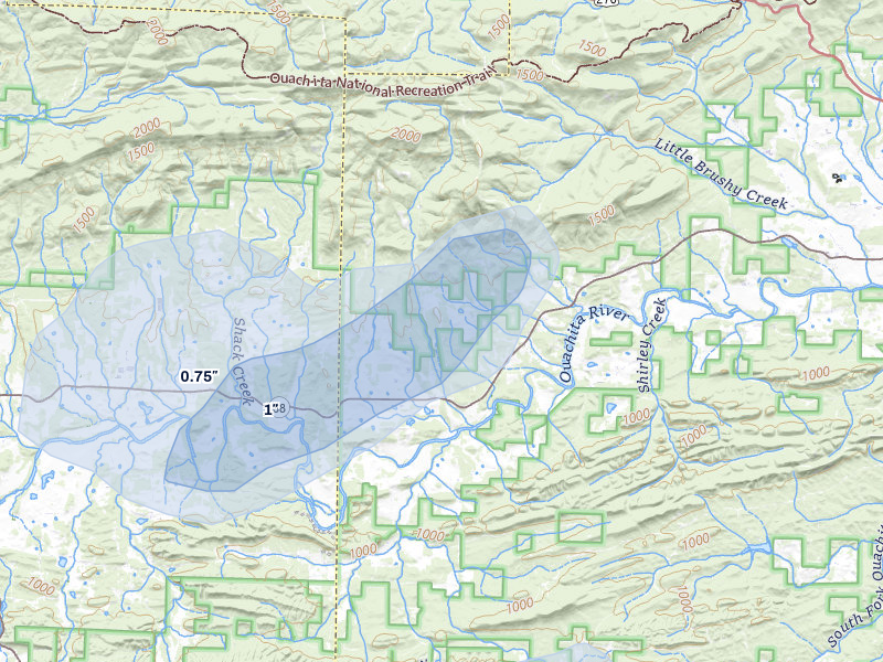 NEXRAD radar-signature map of the hail storm over Oden, AR on Jul 6, 2026