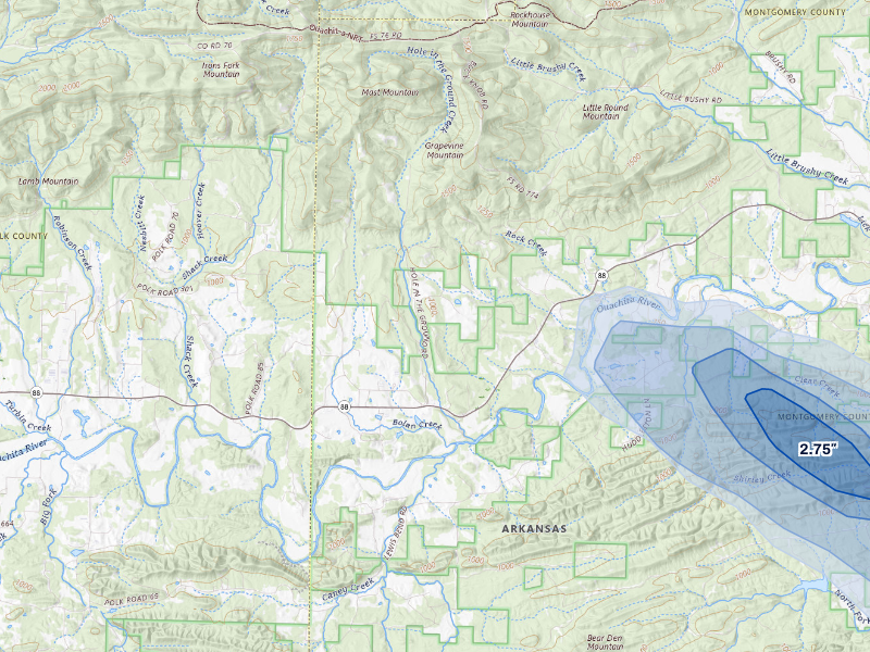 NEXRAD radar-signature map of the hail storm over Oden, AR on Sep 12, 2026