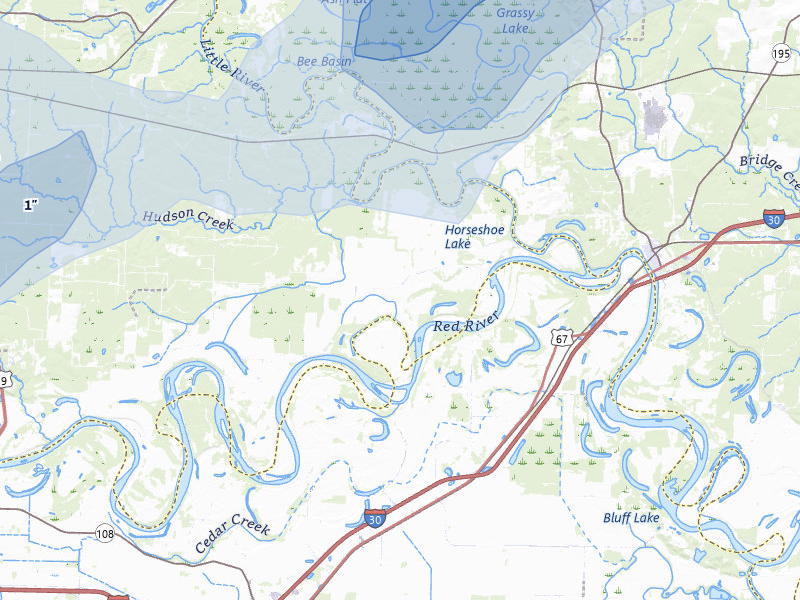 NEXRAD radar-signature map of the hail storm over Ogden, AR on Jul 12, 2026