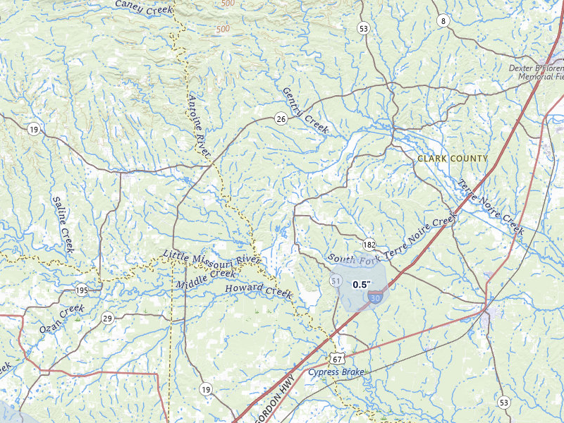 NEXRAD radar-signature map of the hail over Okolona, AR