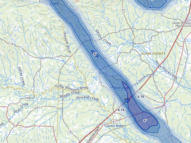 NEXRAD radar-signature map of the hail over Okolona, AR