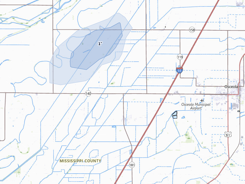 NEXRAD radar-signature map of the hail storm over Osceola, AR on Apr 28, 2026