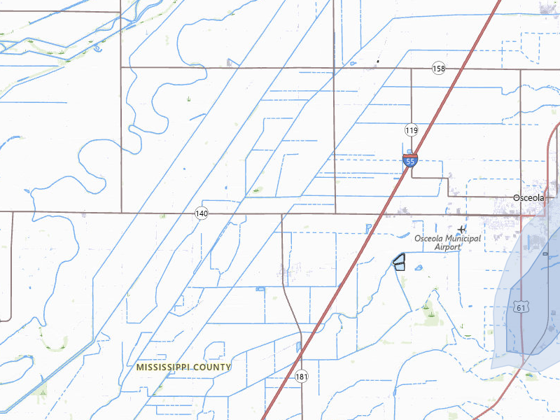 NEXRAD radar-signature map of the hail over Osceola, AR