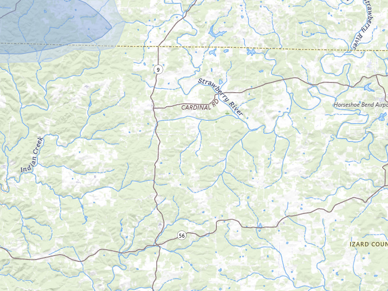NEXRAD radar-signature map of the hail storm over Oxford, AR on Apr 27, 2026