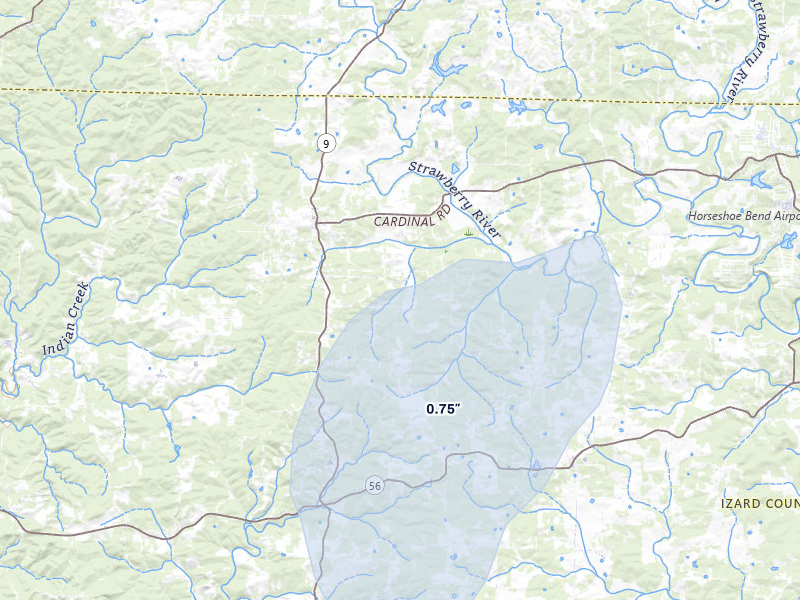 NEXRAD radar-signature map of the hail storm over Oxford, AR on May 29, 2026