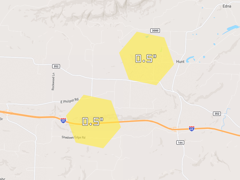 Hail map of Ozark, AR on Jul 4, 2026, hail up to 0.5"
