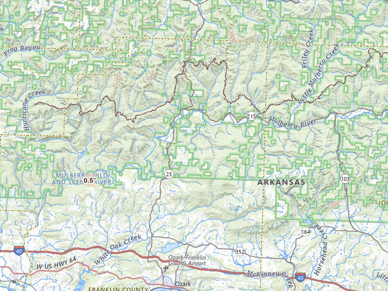 Radar-estimated hail-size map of the storm over Ozark, AR on Jul 7, 2026
