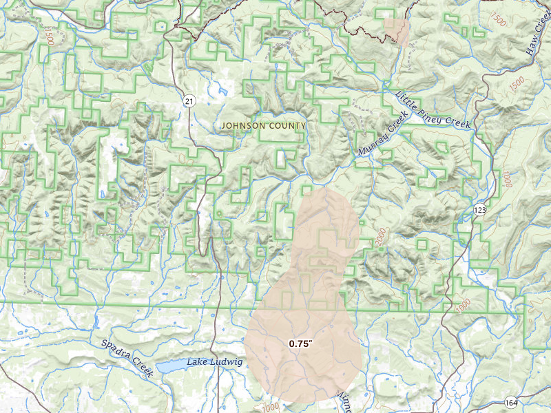 Radar-estimated hail-size map of the storm over Ozone, AR on Jun 1, 2026