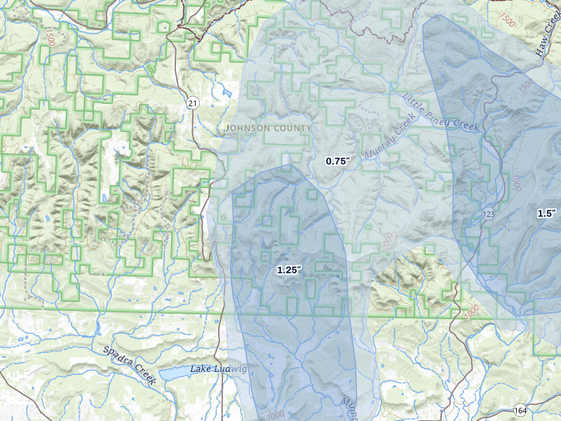 NEXRAD radar-signature map of the hail over Ozone, AR