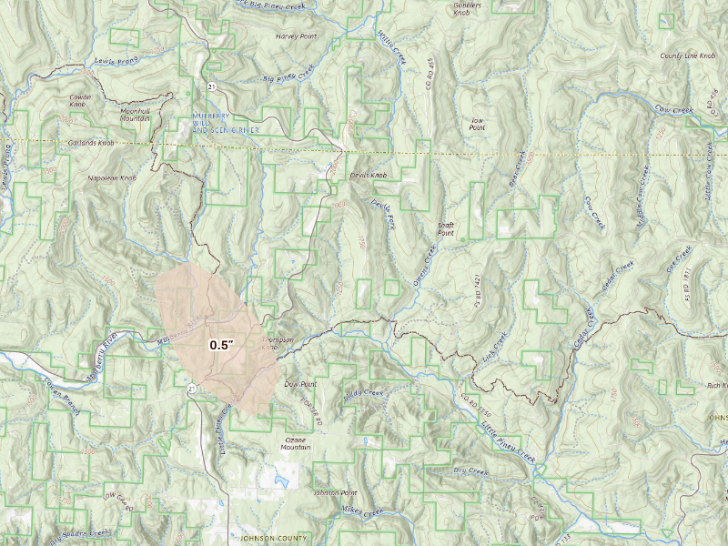Radar-estimated hail-size map of the storm over Ozone, AR