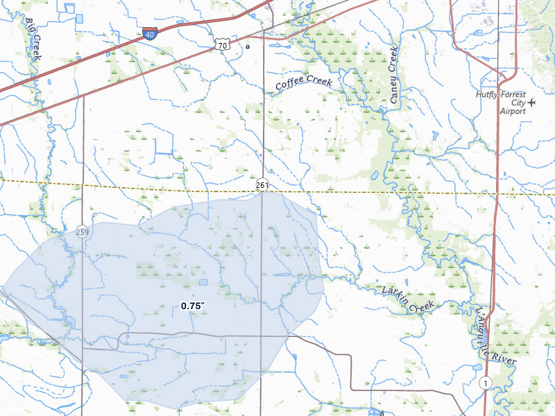 NEXRAD radar-signature map of the hail storm over Palestine, AR on Mar 15, 2026