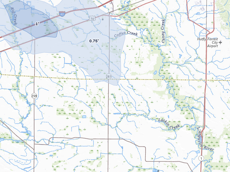 NEXRAD radar-signature map of the hail storm over Palestine, AR on Apr 27, 2026