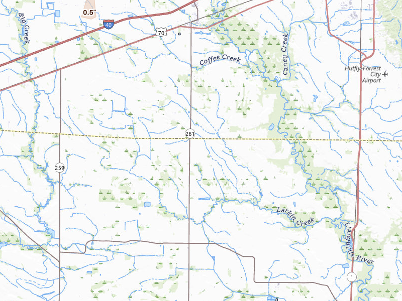 Radar-estimated hail-size map of the storm over Palestine, AR on May 6, 2026